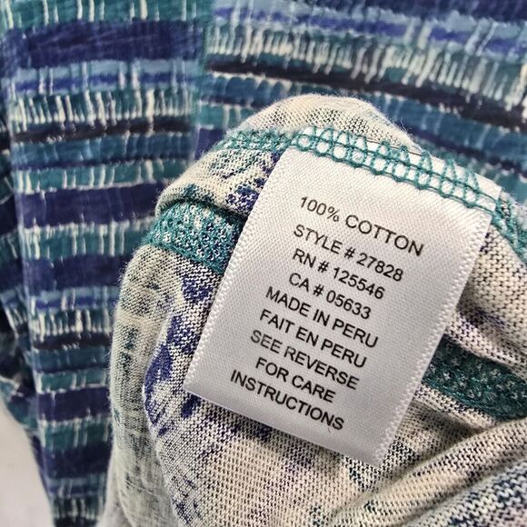 Habitat Shirt Womens Large Blue T Tee V Neck Pockets Artsy Art Mosaic Abstract - Picture 8 of 11